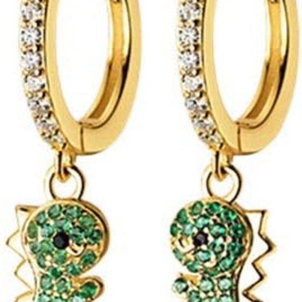 Dangle Hoop Earrings Sterling Silver Green Cubic Zirconia Animal Jewelry Women